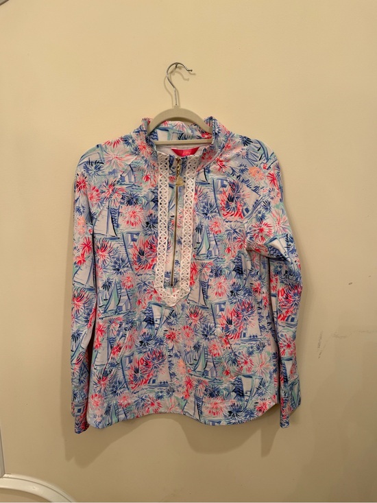 Lilly Pulitzer Tops - Lilly Pulitzer Coral, Light Blue & Navy Floral Zip-Front Tunic